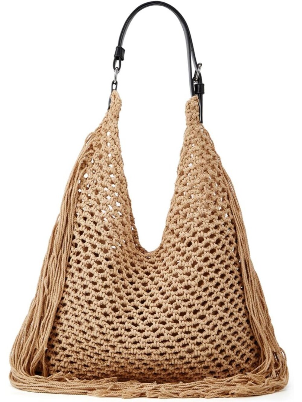 Summer Crochet Shoulder Bags for Women Fringe Hollow Woven Hobo Tote Handbag Lar